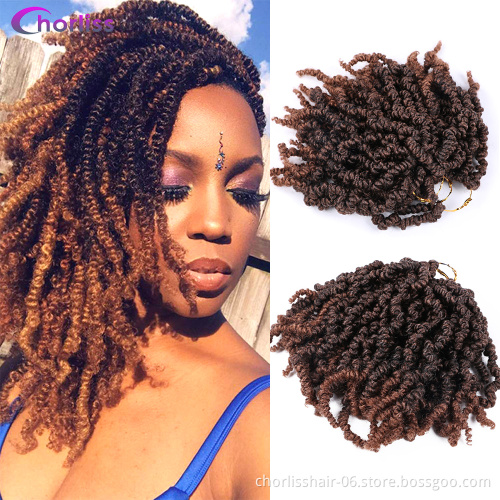 Wholesale Ombre 10inch Pre-twisted Spring Twist Hair Short Curly Bomb Passion Twist Crochet Braiding Synthetic Hair